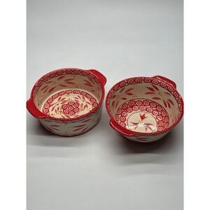 Temptations Old World Red Floral Ceramic‎ Baking Dishes Set of 2
